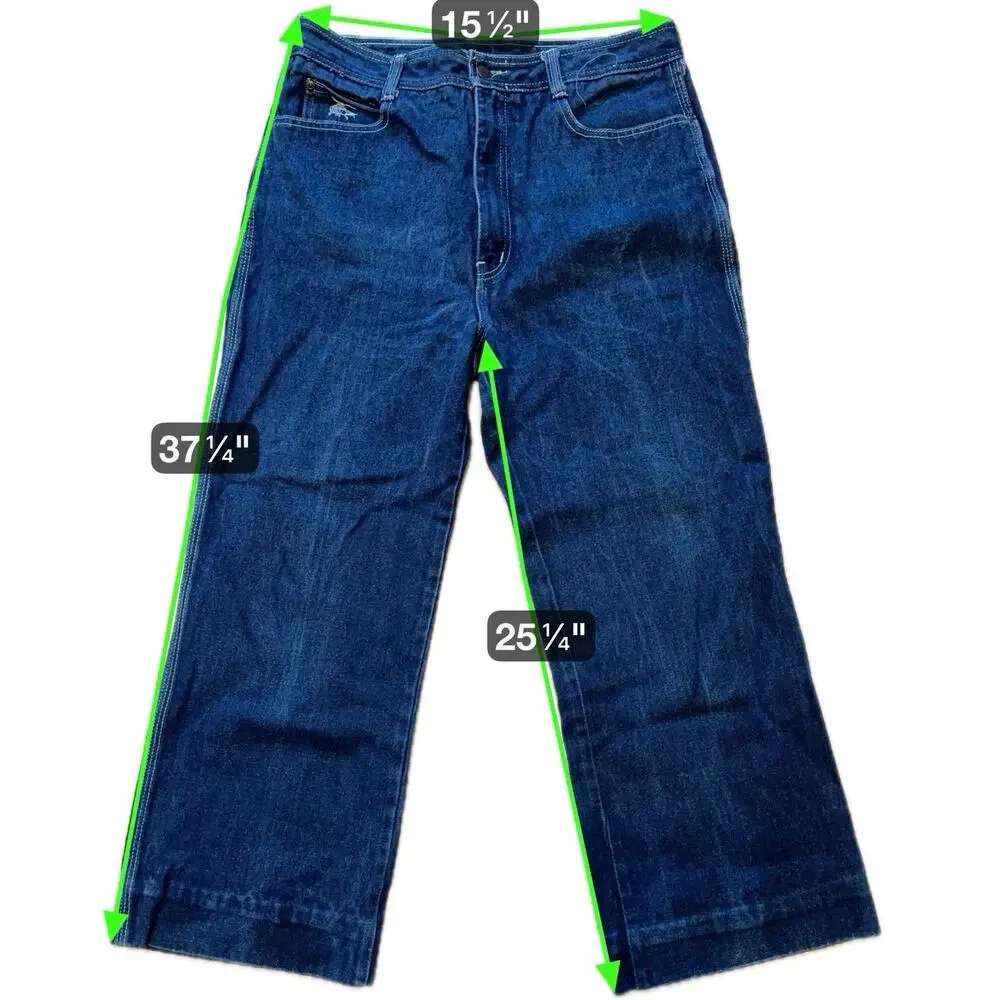 Y2K Helicopter Embroidered Choppers Jeans Dark Wash Straight Leg Denim 34x32